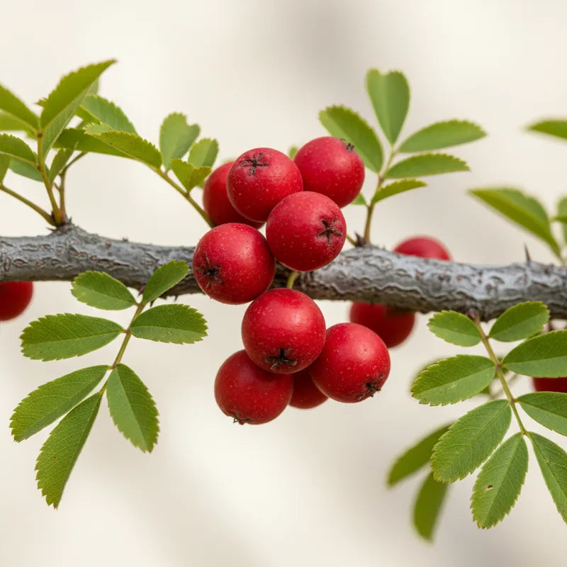 Prickly ash branch with clusters of red berries