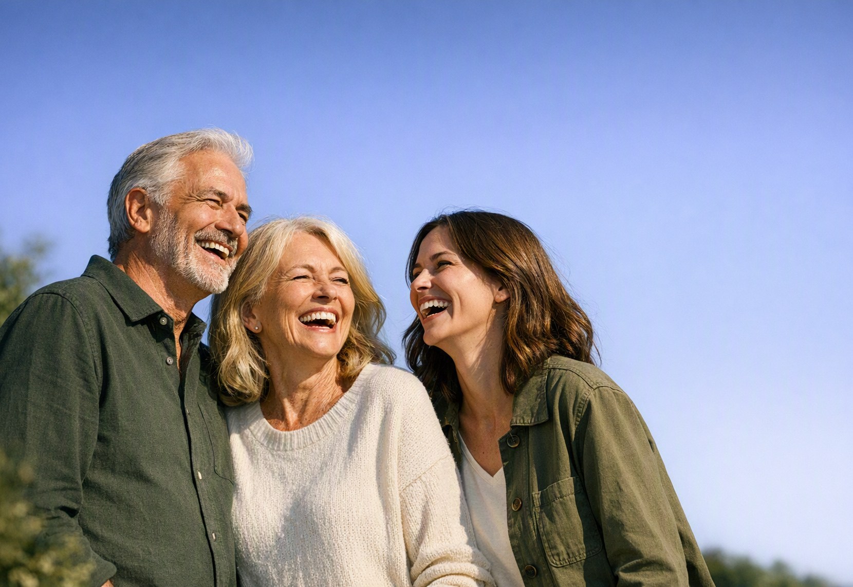 A family outdoors on a bright day