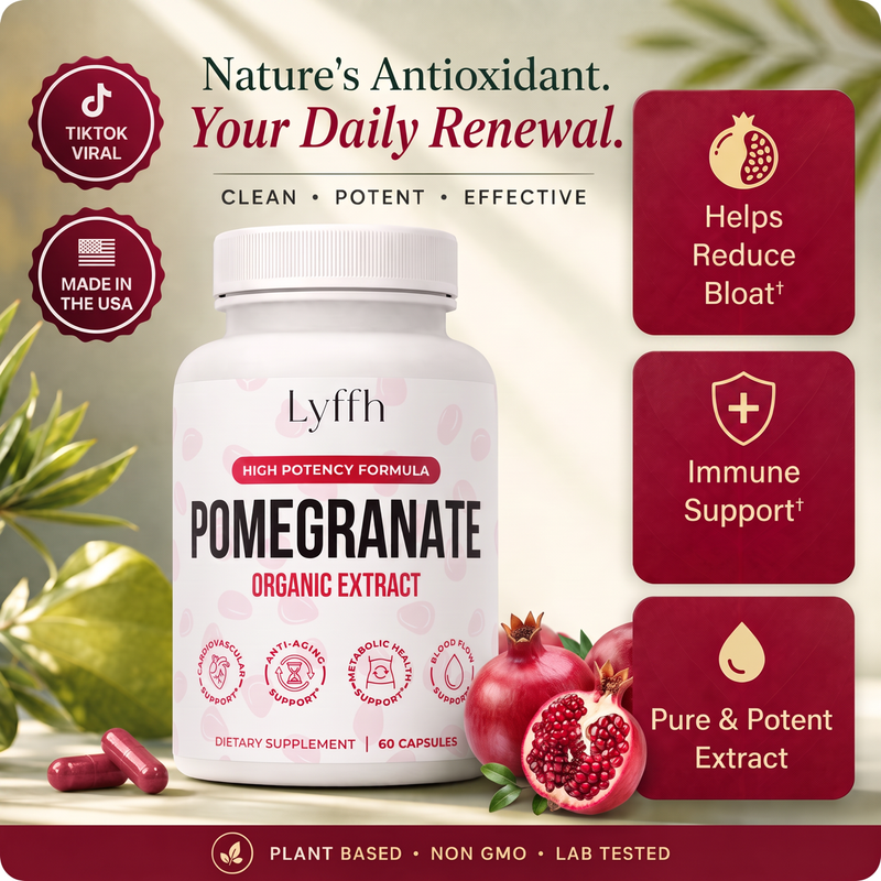 Organic Pomegranate Extract Capsules bottle with clean, potent and effective callouts
