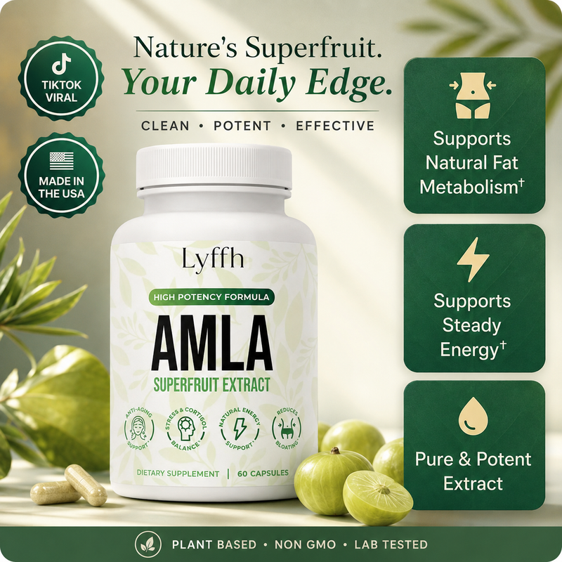 Amla Superfruit Capsules bottle with clean, potent and effective callouts