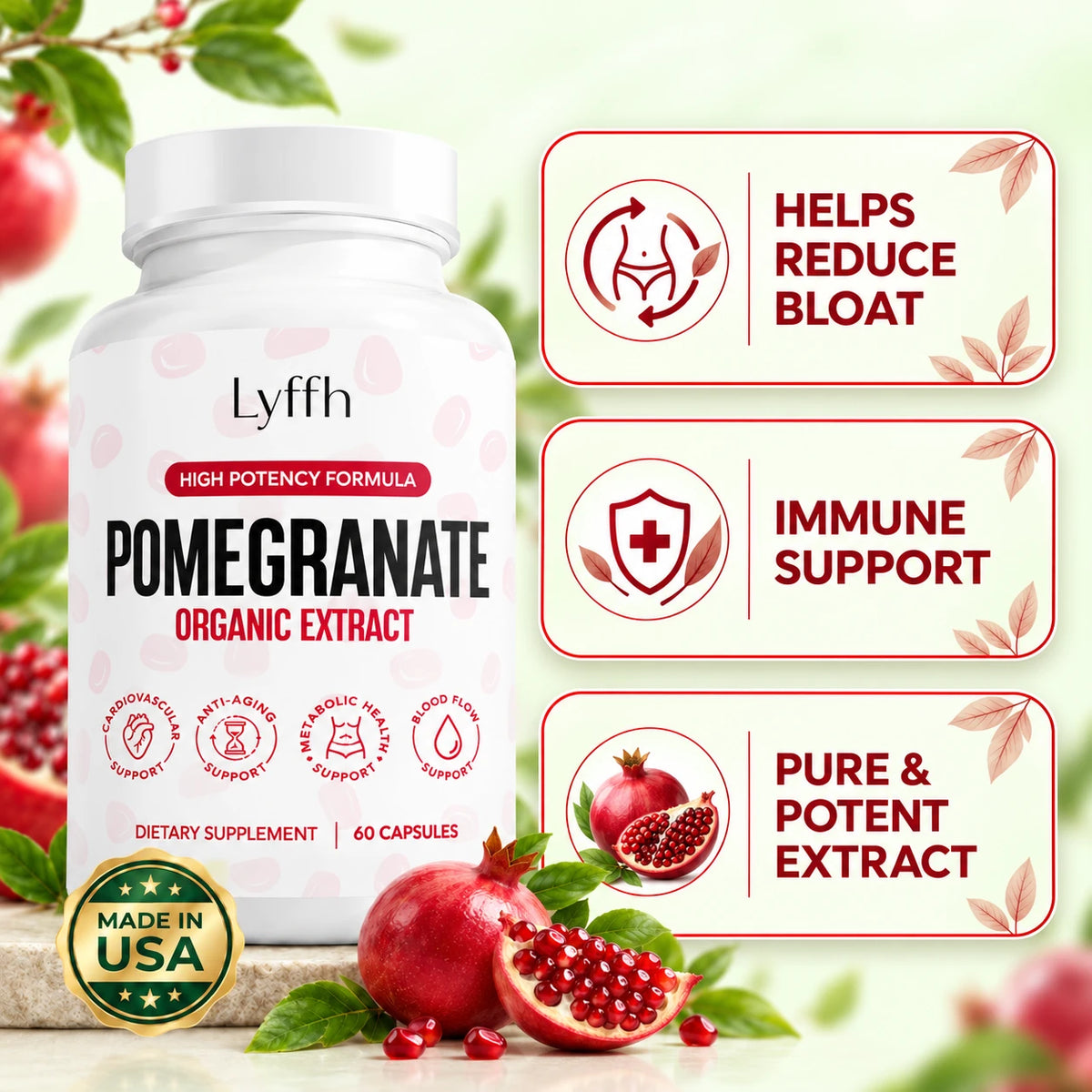 Lyffh Pomegranate bottle and daily wellness benefits