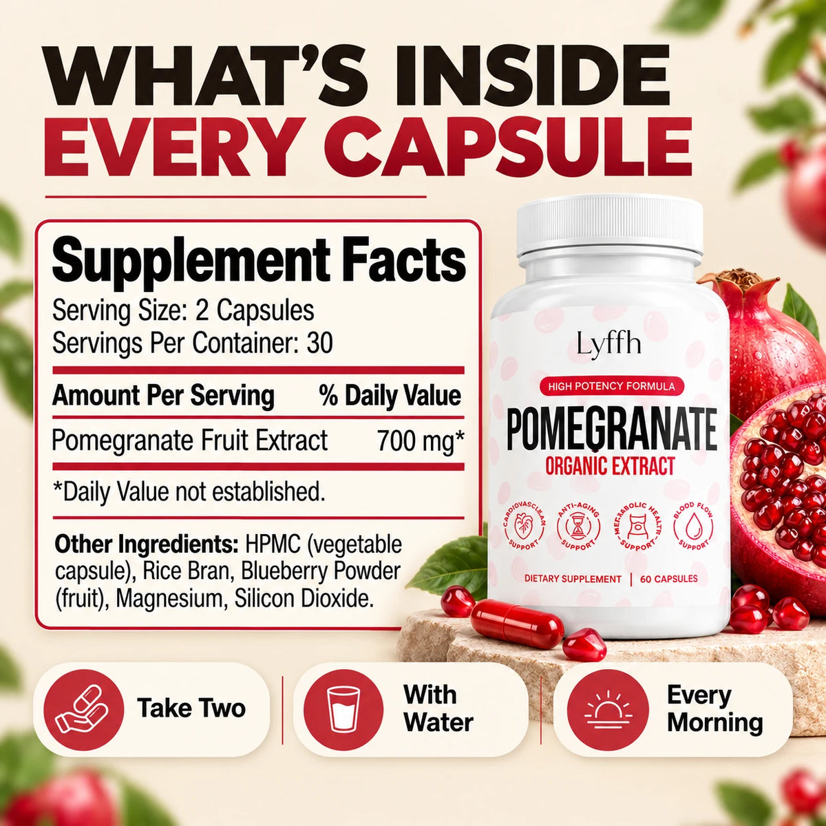 Lyffh Pomegranate supplement facts and serving guide