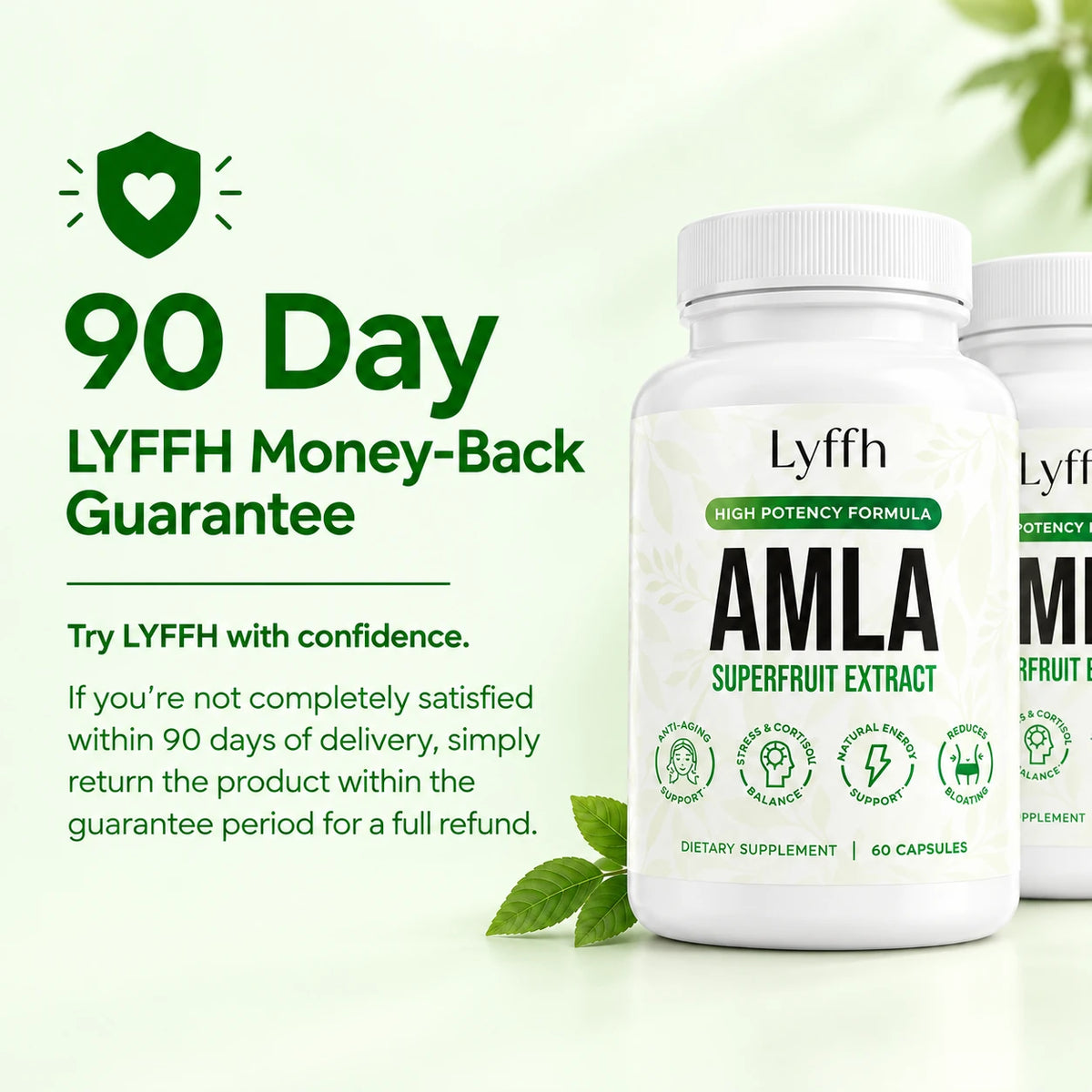 90-day guarantee and Amla bottles