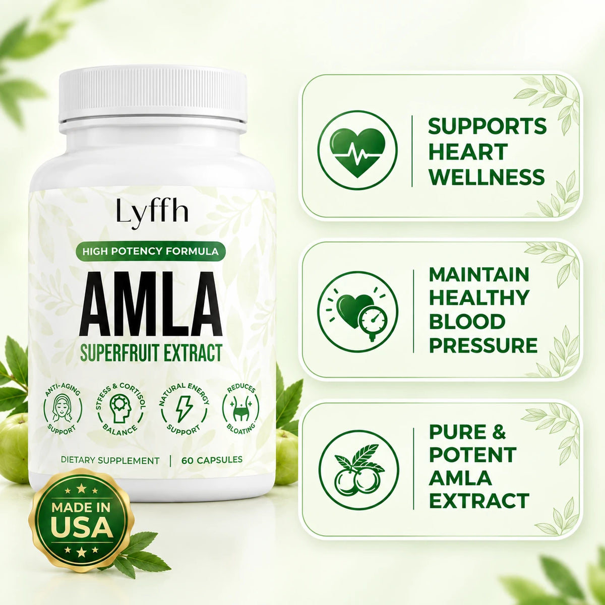 Lyffh Amla bottle and heart benefits