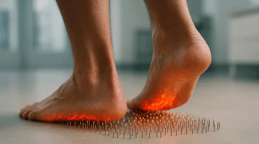 Illustration of tingling feet over pins