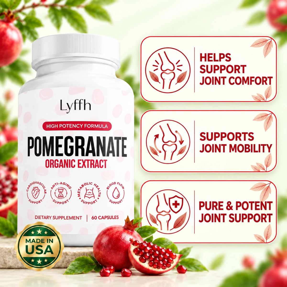 Lyffh Pomegranate bottle with joint wellness benefits