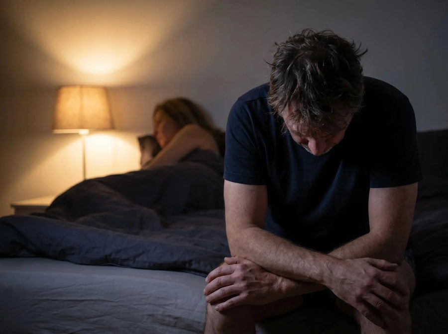 Man sitting on the edge of a bed