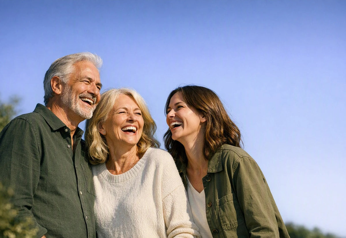 A family outdoors on a bright day