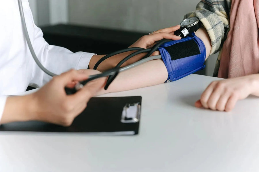 Blood pressure being measured with a cuff