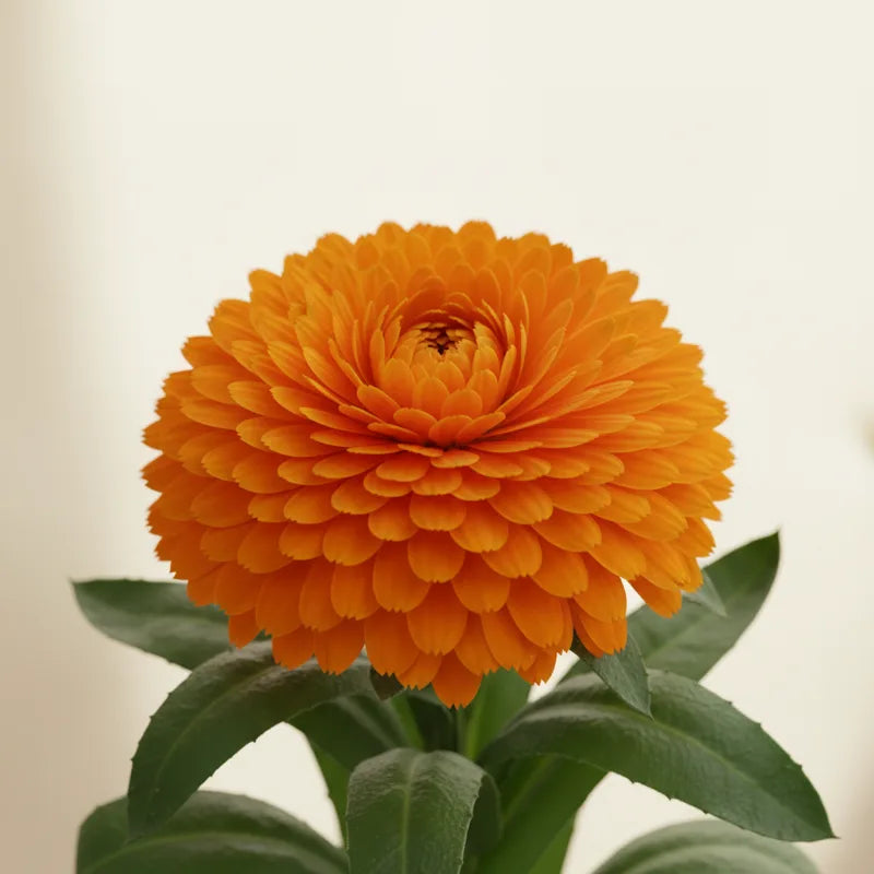 An orange calendula marigold flower in full bloom